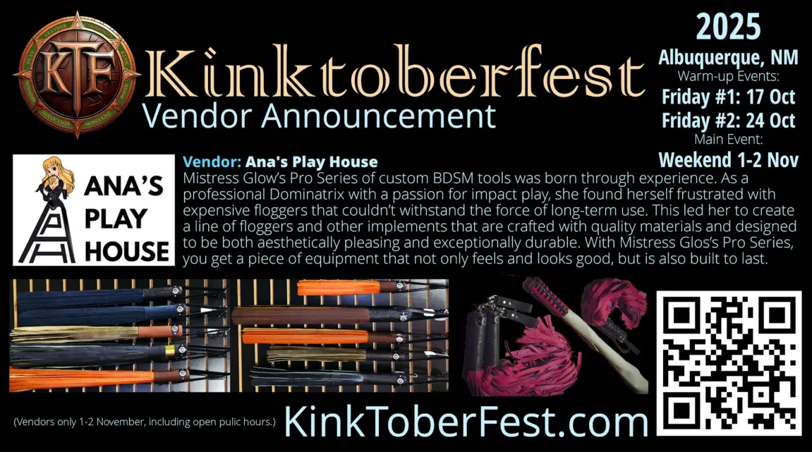 Kintoberfest 2025 Vendor Announcement:  Ana's Play House, Mistress Glow, Purgatory Dungeon, Albuquerque, New Mexico