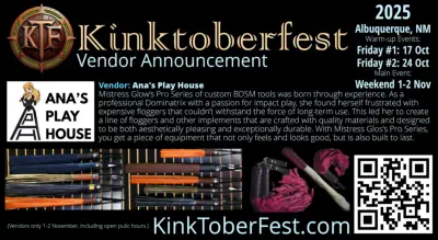 Kintoberfest 2025 Vendor Announcement:  Ana's Play House, Mistress Glow, Purgatory Dungeon, Albuquerque, New Mexico