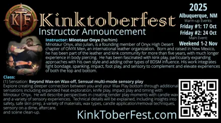 Kinktoberfest 2025 Instructor Announcement.  Instructor: Minotaur Onyx