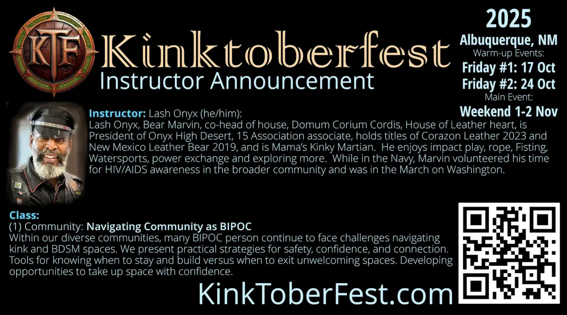 Kintoberfest 2025 Instructor Announcement: Lash Onyx, Bear Marvin, Navigating Community as BIPOC, Albuquerque, NM