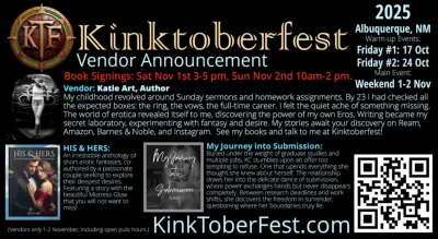 Kinktoberfest 2025 Vendor Announcement: Katie Art, Author, His & Hers, My Journey into Submission